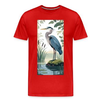 Jeune héron cendré dans la nature - T-shirt bio Premium Homme - rouge - Devant - Damien (186cm)