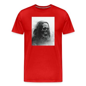 Dark skull in the fog - Men's Premium Organic T-Shirt - red - Front - Damien (186cm)