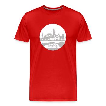 amberg,skyline,grau,kreis,scherenschnitt - Männer Premium Bio T-Shirt - Rot - Vorne - Damien (186cm)