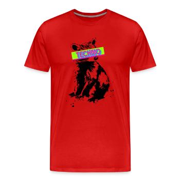 Techno Waschbär - Männer Premium Bio T-Shirt - Rot - Vorne - Damien (186cm)