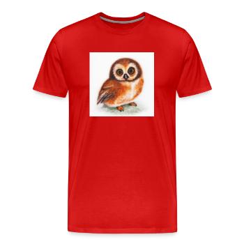 Cute Owl Watercolor - Men's Premium Organic T-Shirt - red - Front - Damien (186cm)