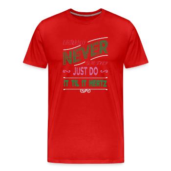 electrician bib training gift idea bday light bulb - Men's Premium Organic T-Shirt - red - Front - Damien (186cm)