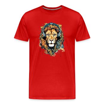 Jack the audiophile lion - Men's Premium Organic T-Shirt - red - Front - Damien (186cm)