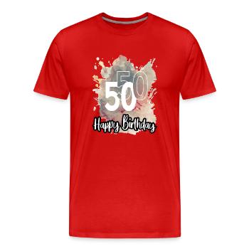 Geburtstag 50 Jahre Splash Grunge Neon Farbklecks - Männer Premium Bio T-Shirt - Rot - Vorne - Damien (186cm)