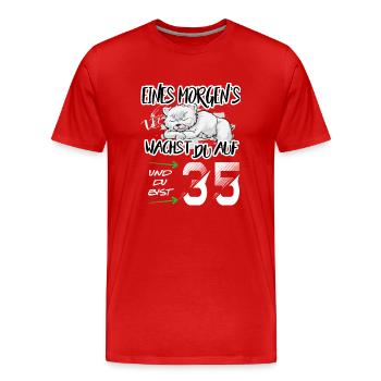 Geburtstag 35 Aufwachen Bär Hund Tiere Niedlich - Männer Premium Bio T-Shirt - Rot - Vorne - Damien (186cm)
