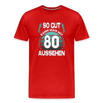 Geburtstag 80 Jahre So gut aussehen Retro Vintage - Männer Premium Bio T-Shirt - Rot - Vorne - Damien (186cm)