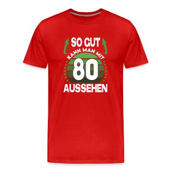 Geburtstag 80 Jahre So gut aussehen Retro Vintage - Männer Premium Bio T-Shirt - Rot - Vorne - Damien (186cm)