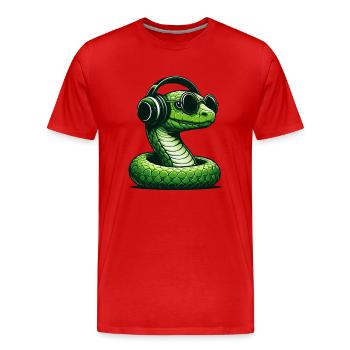 Serpent avec lunettes de soleil et écouteurs - T-shirt bio Premium Homme - rouge - Devant - Damien (186cm)