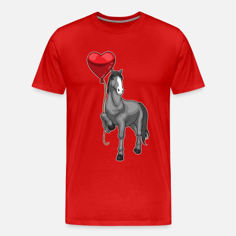Pferd Herz Luftballon - Männer Premium Bio T-Shirt - Rot