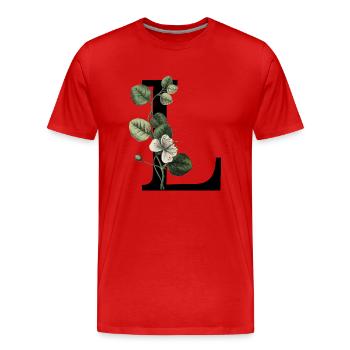 Grüner botanischer Buchstabe L - Männer Premium Bio T-Shirt - Rot - Vorne - Damien (186cm)