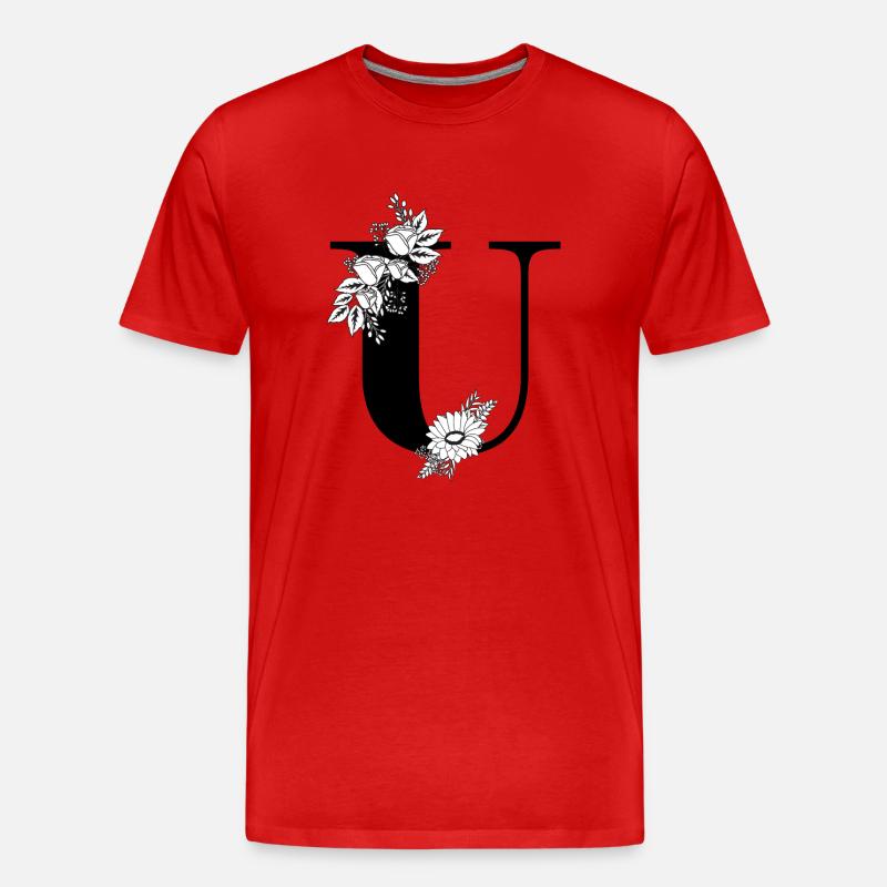 Schwarzer und weißer Blumen-U-Buchstabe - Männer Premium Bio T-Shirt - Rot