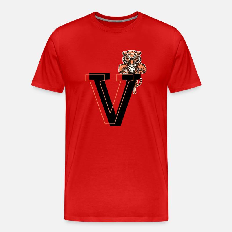 Buchstabe v Tiger - Geschenkidee - Männer Premium Bio T-Shirt - Rot
