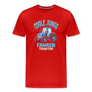 Coole Jungs fahren Traktor Trecker Junge - Männer Premium Bio T-Shirt - Rot - Vorne - Damien (186cm)