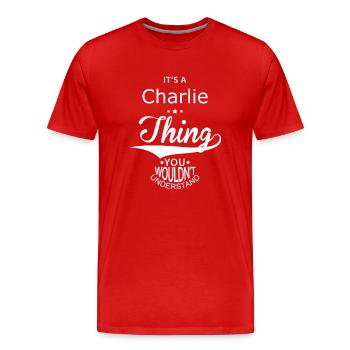 Charlie - Men's Premium Organic T-Shirt - red - Front - Damien (186cm)
