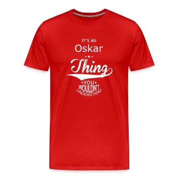 Oskar - Männer Premium Bio T-Shirt - Rot - Vorne - Damien (186cm)