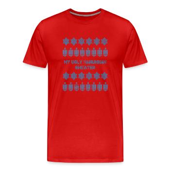 Ugly Hanukkah, Hanukkah, Festival of Lights, Gift - Men's Premium Organic T-Shirt - red - Front - Damien (186cm)