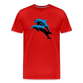 Delfin, Delfine - Dolphin - Männer Premium Bio T-Shirt - Rot - Vorne - Damien (186cm)