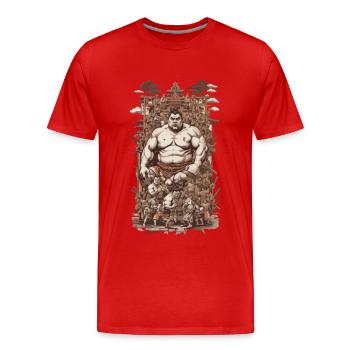 Retro Sumoringer Japanische Kampfkunst Collage - Männer Premium Bio T-Shirt - Rot - Vorne - Damien (186cm)