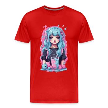 Kawaii Anime Girl Gothique Milkshake Manga Design - T-shirt bio Premium Homme - rouge - Devant - Damien (186cm)