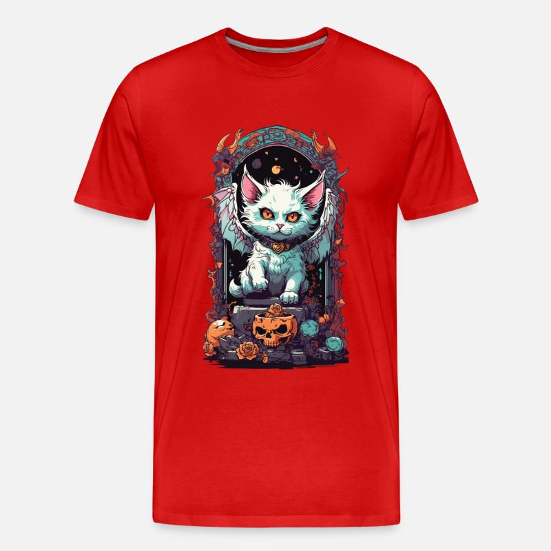Okkulte Dämonen Katze Gothic Style - Männer Premium Bio T-Shirt - Rot