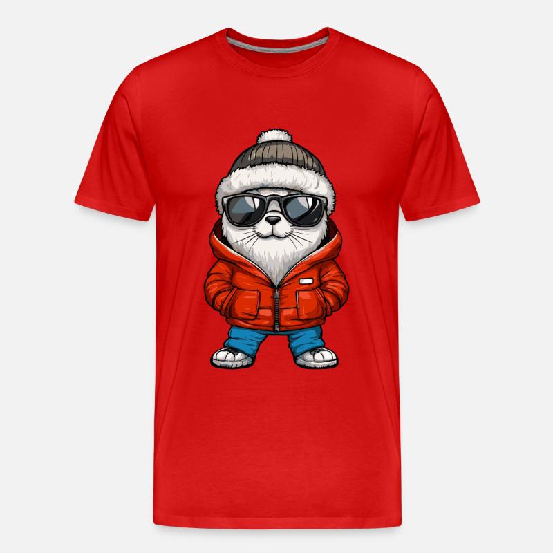 Robbe Tier Cool Comic - Männer Premium Bio T-Shirt - Rot