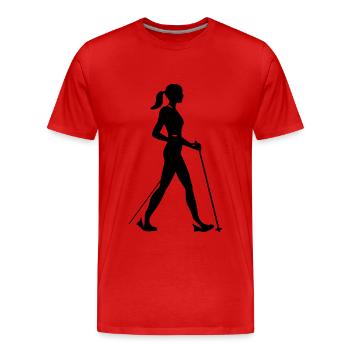 Nordic Walking Woman Silhouette - Men's Premium Organic T-Shirt - red - Front - Damien (186cm)