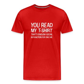 Soziale Interaktion. - Männer Premium Bio T-Shirt - Rot - Vorne - Damien (186cm)