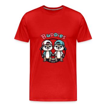Deux copains loutres mignons copains pour toujours - T-shirt bio Premium Homme - rouge - Devant - Damien (186cm)