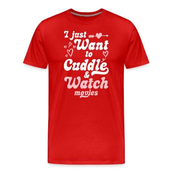 Schmusen Teddybär Beziehung Romantisch - Männer Premium Bio T-Shirt - Rot - Vorne - Damien (186cm)