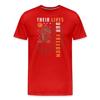 Vainqueur d’une arme militaire - T-shirt bio Premium Homme - rouge - Devant - Damien (186cm)