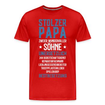 STOLZER PAPA ZWEI SÖHNE VATERTAG - Männer Premium Bio T-Shirt - Rot - Vorne - Damien (186cm)