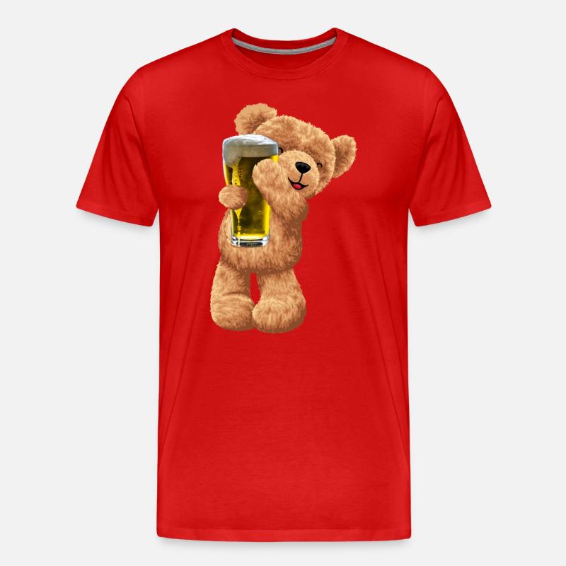 Teddybär Bär mit Bier - Männer Premium Bio T-Shirt - Rot