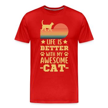 Chat Rétro Vintage - T-shirt bio Premium Homme - rouge - Devant - Damien (186cm)