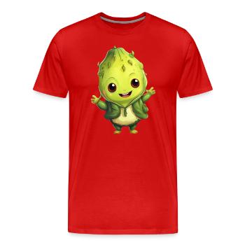 Kawaii Asparagus: Sweet Vegetable Happiness - Men's Premium Organic T-Shirt - red - Front - Damien (186cm)
