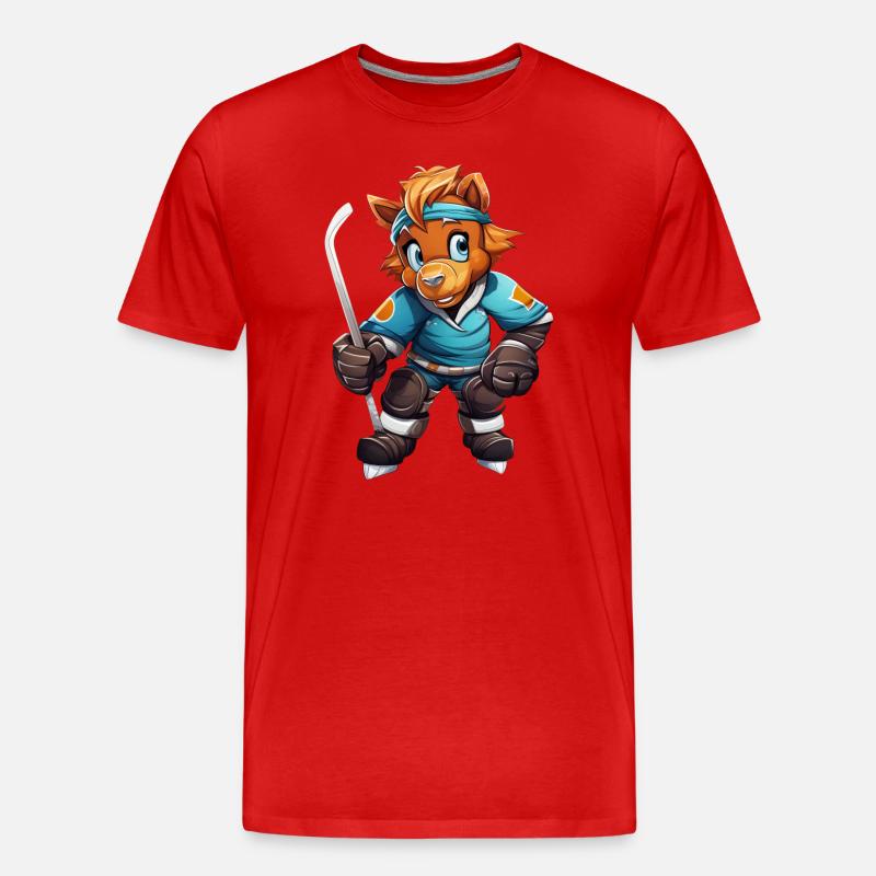 variation 24357Pferd als Eishockeyspieler - Männer Premium Bio T-Shirt - Rot