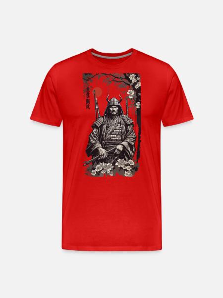 Retro Samurai Klassischer Shogun Kunststil - Männer Premium Bio T-Shirt - Rot