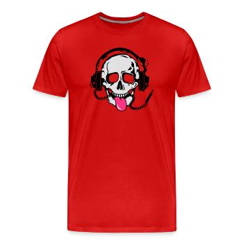 A skull stretched tongue out with headphones - Men's Premium Organic T-Shirt - red - Front - Damien (186cm)