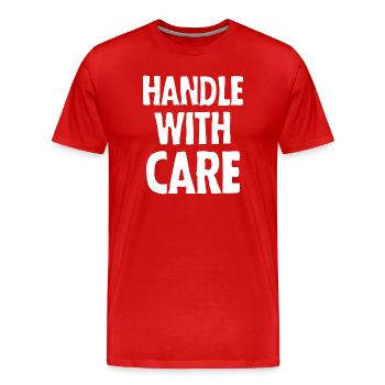 Handle with care (dark) - Men's Premium Organic T-Shirt - red - Front - Damien (186cm)