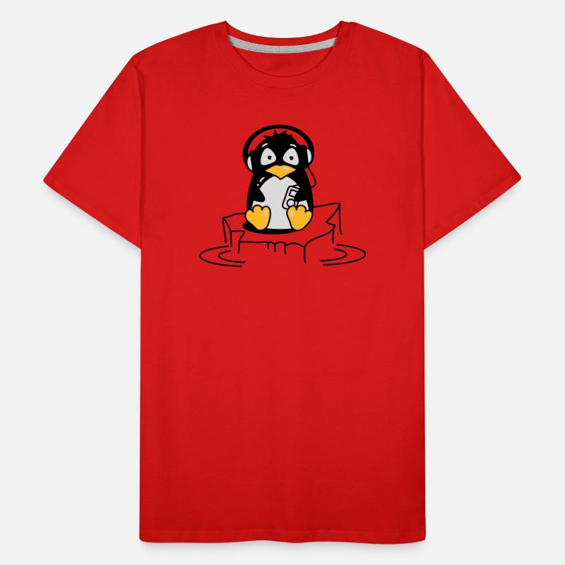 Cooler Pinguin mit Kopfhörern auf Eis Männer Premium Bio T-Shirt