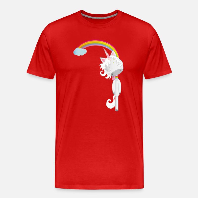 Einhorn hängt am Regenbogen - Männer Premium Bio T-Shirt - Rot