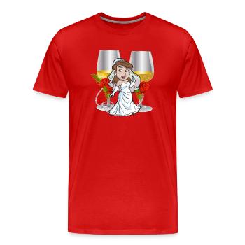 Cartoon Bride Toast with Roses - Men's Premium Organic T-Shirt - red - Front - Damien (186cm)