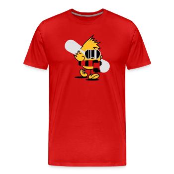 Ein Küken mit Snowboard,Schal und Snowboardbrille - Männer Premium Bio T-Shirt - Rot - Vorne - Damien (186cm)