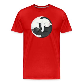 Yin Yang Balancing Cats - Men's Premium Organic T-Shirt - red - Front - Damien (186cm)