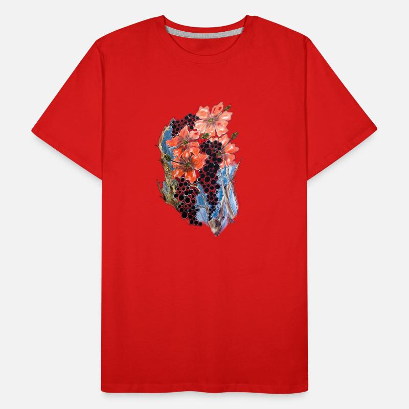 Rote Mohnblüten mit Blaubeer-Ranke Männer Premium Bio T-Shirt