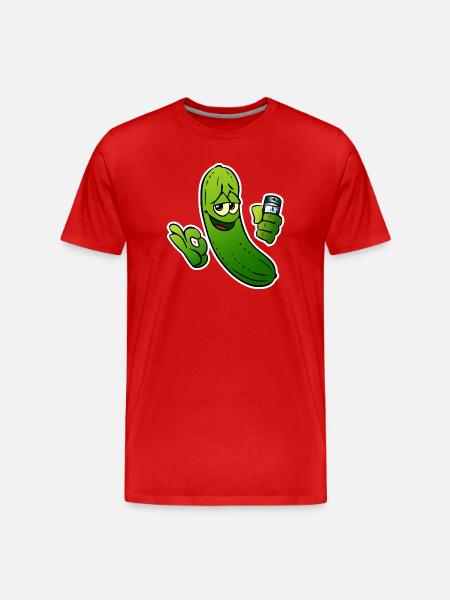 Gurkenheld Cartoon - Männer Premium Bio T-Shirt - Rot
