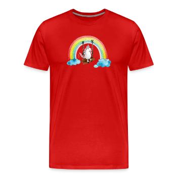 Einhorn Schaukel Regenbogen - Männer Premium Bio T-Shirt - Rot - Vorne - Damien (186cm)
