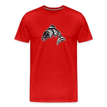 Côte du Pacifique Nord-Ouest Art Haïda Saumon - T-shirt bio Premium Homme - rouge - Devant - Damien (186cm)