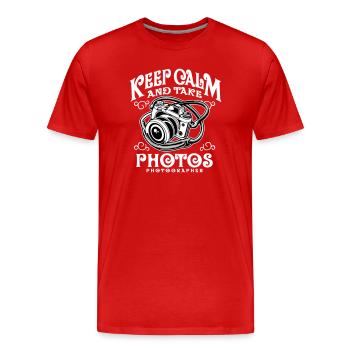 Restez calme et prenez des photos - T-shirt bio Premium Homme - rouge - Devant - Damien (186cm)
