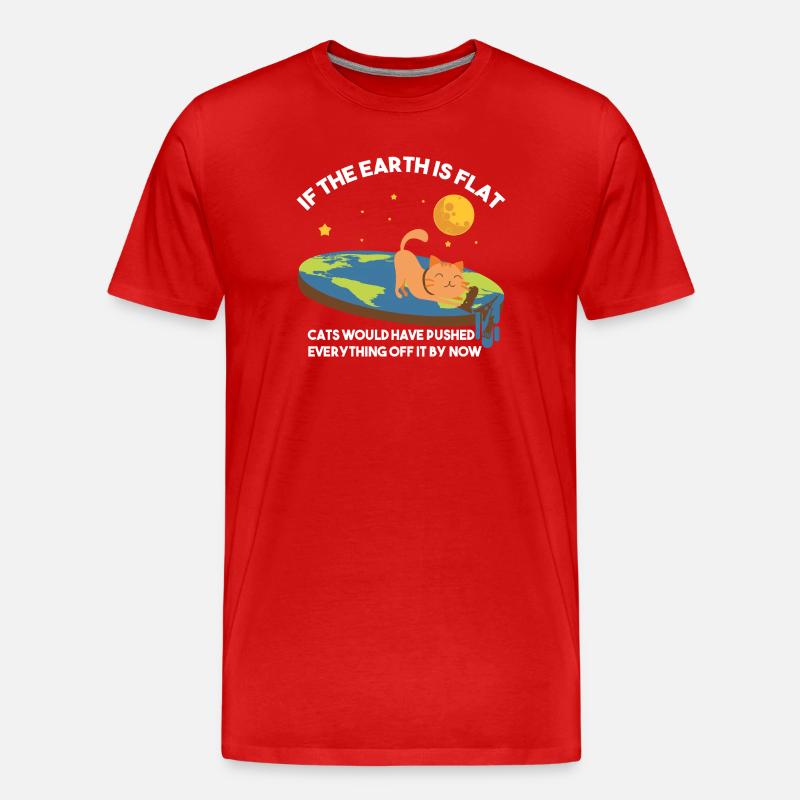 Flach-Erde-Katzen-Satire - Männer Premium Bio T-Shirt - Rot