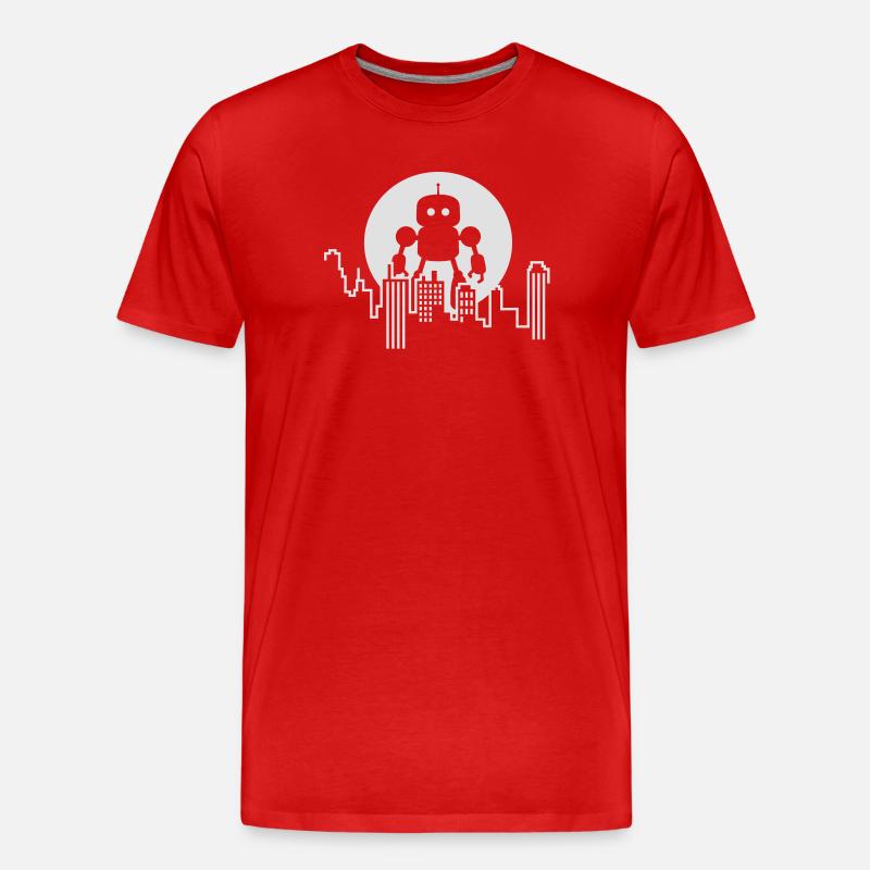 Futuristische Robot Skyline – Android - Männer Premium Bio T-Shirt - Rot